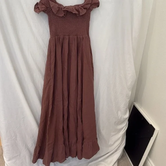 FREE PEOPLE Lush Life Linen Strapless Midi Dress - Antique Oak size xs - Picture 7 of 7